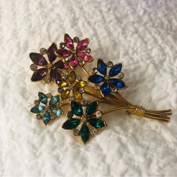 Vintage Rare Bouquet Flowers Fur Clip Brooch Pin 1940s - Picture 3 of 8